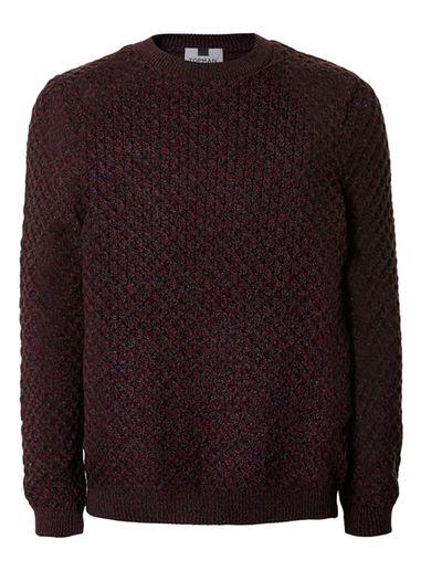 Topman Mens Burgundy Twist Cable Textured Slim Fit Sweater