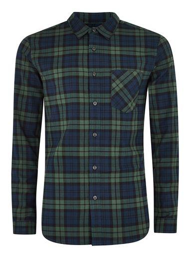 Topman Mens Navy Black Watch Muscle Fit Shirt