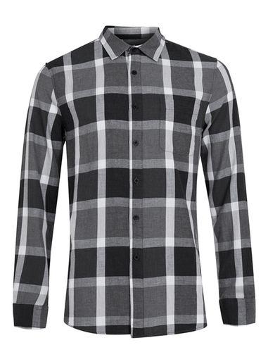 Topman Mens Grey Black And White Check Long Sleeve Casual Shirt