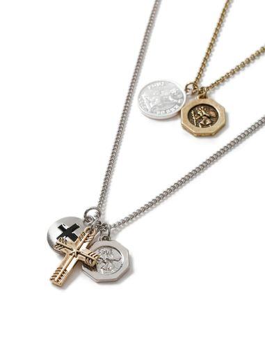 Topman Mens Grey Silver Gold Pendant Necklace*