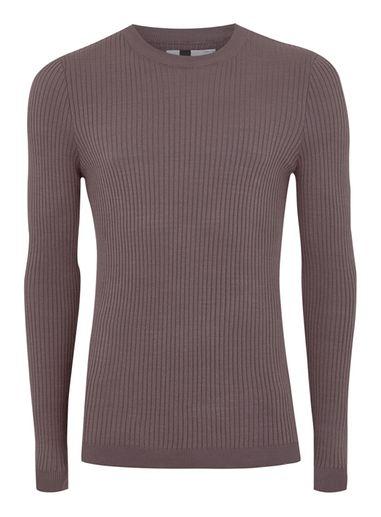 Topman Mens Washed Purple Muscle Fit Ribbed Sweater