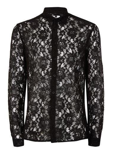 Topman Mens Black Lace Casual Shirt
