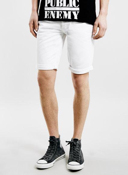Topman Mens White Skinny Fit Denim Shorts