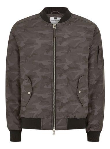 Topman Mens Grey Gray Camouflage Padded Bomber Jacket