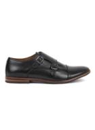 Topman Mens Black Leather Embossed Monk Shoes