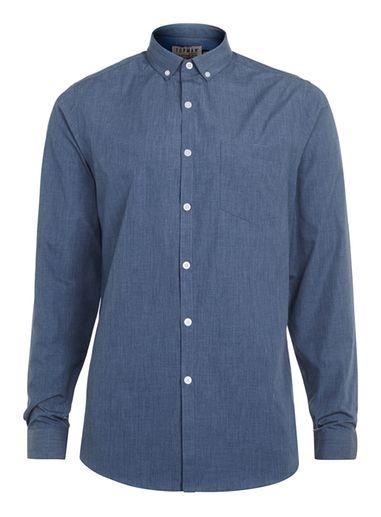 Topman Mens Blue Navy Marl Button Down Long Sleeve Smart Shirt