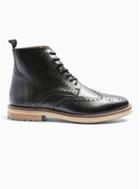 Topman Mens Black Real Leather Orbis Brogue Boots