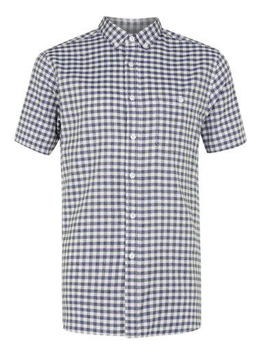 Topman Mens Blue Gingham Short Sleeve Casual Shirt