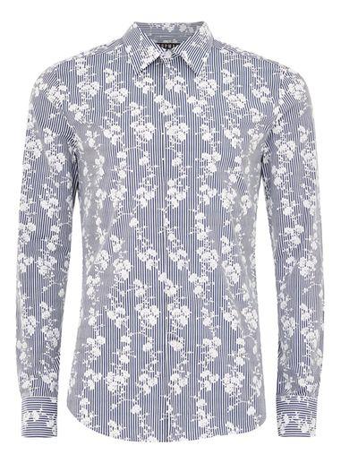 Topman Mens Blue And White Floral Stripe Shirt