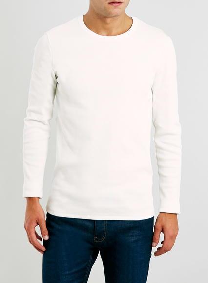 Topman Mens Cream Off White Rib Longsleeve T-shirt