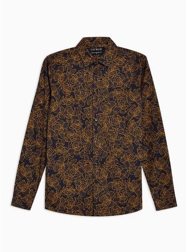 Topman Mens Navy Tonal Floral Stretch Skinny Shirt