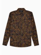 Topman Mens Navy Tonal Floral Stretch Skinny Shirt