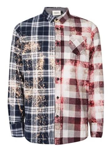 Topman Mens Multi Topman Finds Bleached Check Spliced Shirt