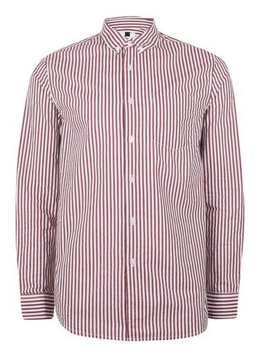 Topman Mens Red And White Striped Shirt