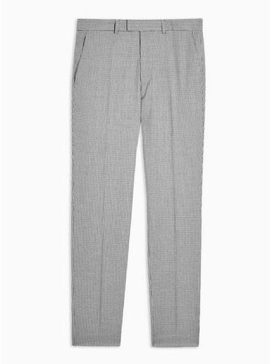 Topman Mens Grey Gray And White Houndstooth Skinny Fit Suit Trousers