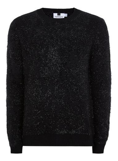 Topman Mens Black Lurex Eyelash Sweater