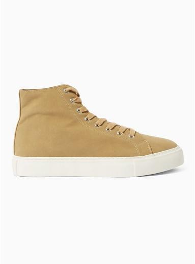Topman Mens Khaki Pu Steep Hi Top Trainers