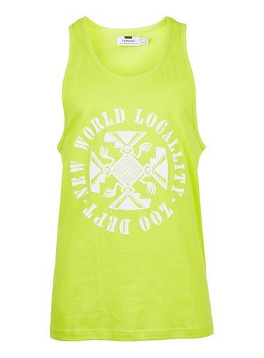 Topman Mens Lime Green Printed Slim Fit Tank Top