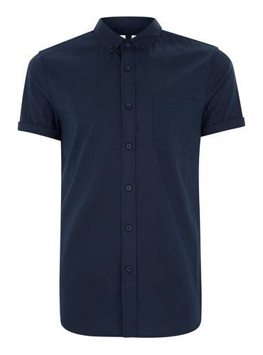 Topman Mens Navy Muscle Fit Short Sleeve Shirt