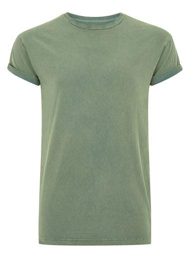 Topman Mens Green Acid Wash T-shirt
