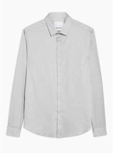 Topman Mens Grey Harbour Mist Satin Stretch Skinny Shirt