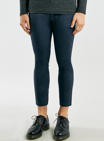 Topman Mens Blue Navy Crop Stretch Skinny Chino