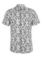 Topman Mens Brown Off White And Black Floral Print Short Sleeve Formal Shirt