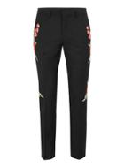 Topman Mens Black Rose Embroidered Skinny Fit Suit Pants