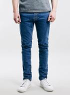 Topman Mens Blue Bleach Wash Stretch Skinny Jeans