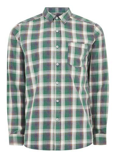 Topman Mens Blue Green Check Shirt