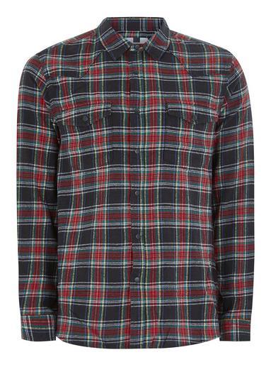 Topman Mens Multi Black And Red Check Western Long Sleeve Shirt