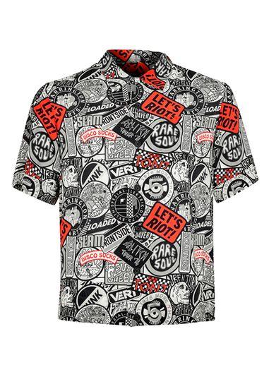 Topman Mens Multi Tmd Black Let's Riot All Over Print Revere Shirt