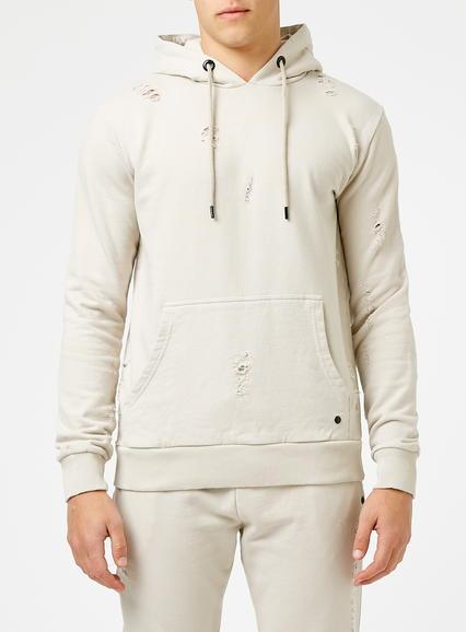 Topman Mens Brown Criminal Damage Light Nude Distressed Shoreditch Hoodie*