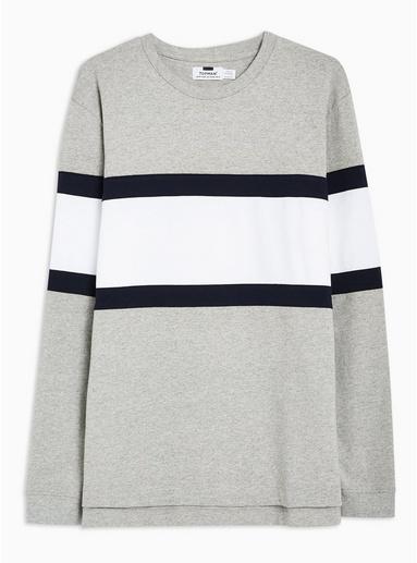 Topman Mens Grey And Navy Panelled T-shirt