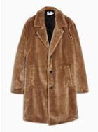 Topman Mens Stone Single Breasted Faux Fur Coat