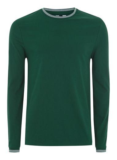 Topman Mens Green Tipped Ringer T-shirt