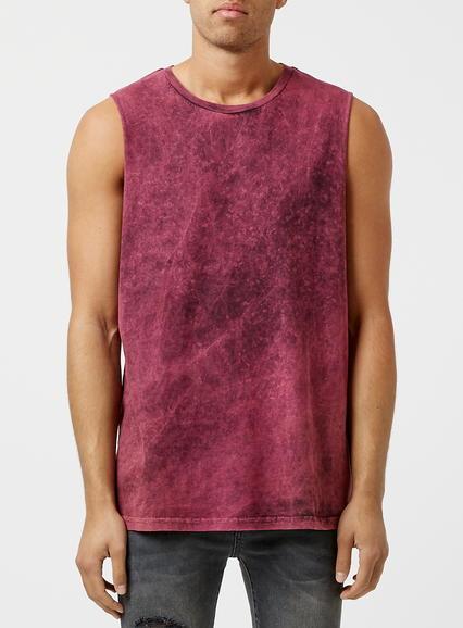 Topman Mens Purple Acid Wash Surf Tank Vest