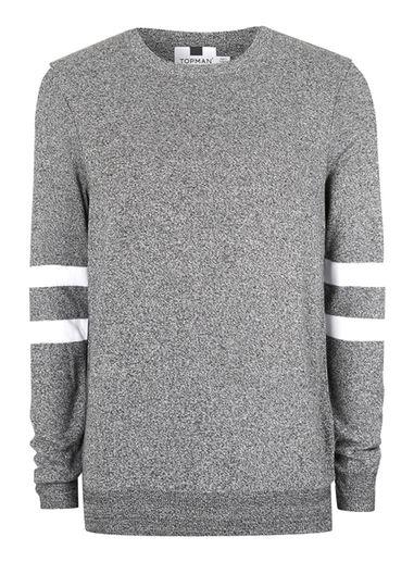 Topman Mens Mid Grey Dark Grey And White Twist Sleeve Stripe Sweater