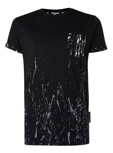 Topman Mens Criminal Damage Black, Grey And White Paint Splat T-shirt*