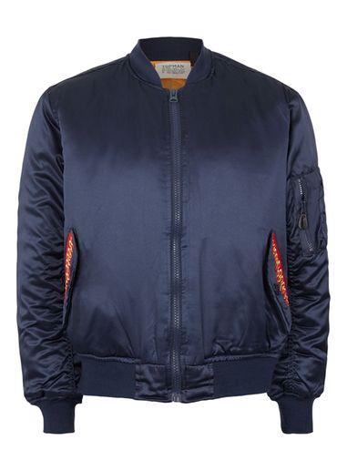 Topman Mens Blue Topman Finds Navy Embroidered Flame Bomber Jacket