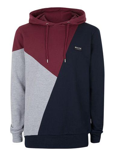 Topman Mens Blue Nicce Burgundy And Navy Panelled Hoodie