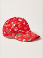 Topman Mens Red Hawaiian Life Curve Peak Cap