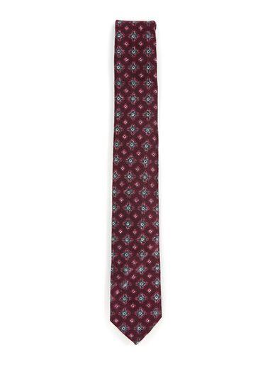 Topman Mens Red Burgundy Geo Print Woven Tie