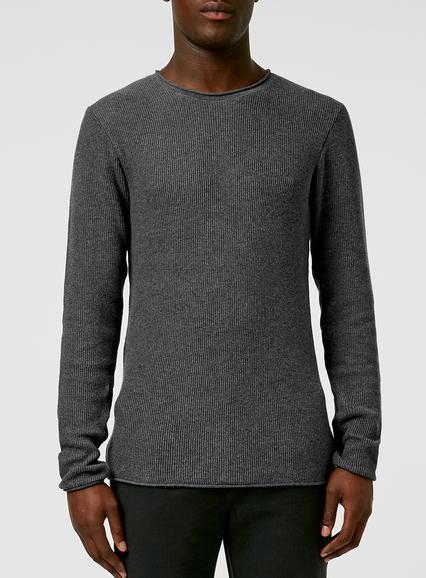 Topman Mens Grey Charcoal Skinny Trim Ribbed Sweater