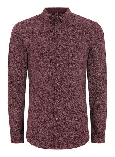 Topman Mens Red Burgundy Line Print Muscle Shirt
