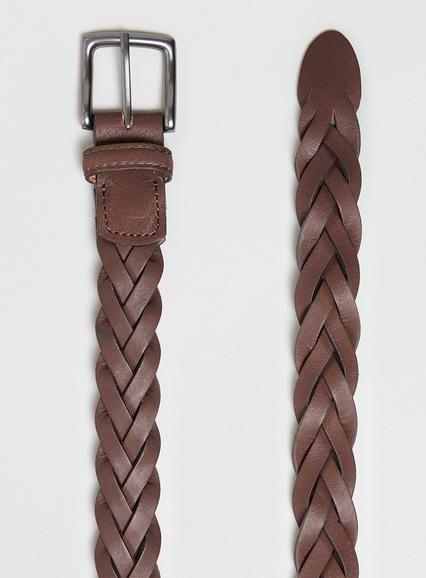 Topman Mens Brown Leather Plait Belt