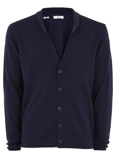 Topman Mens Selected Homme Navy Cardigan With Merino Wool