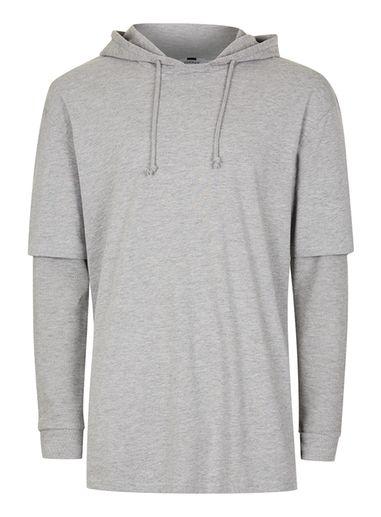 Topman Mens Grey Double Layered Hoodie