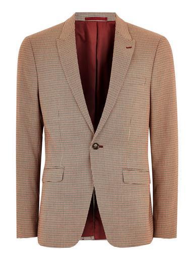 Topman Mens Beige Red Stone Houndstooth Skinny Blazer
