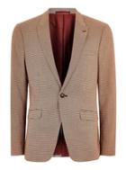 Topman Mens Beige Red Stone Houndstooth Skinny Blazer